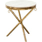 Benzara BM190831 White and Gold Marble Top Accent Table With Stainless Steel Crossed Legs