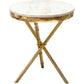 Benzara BM190831 White and Gold Marble Top Accent Table With Stainless Steel Crossed Legs