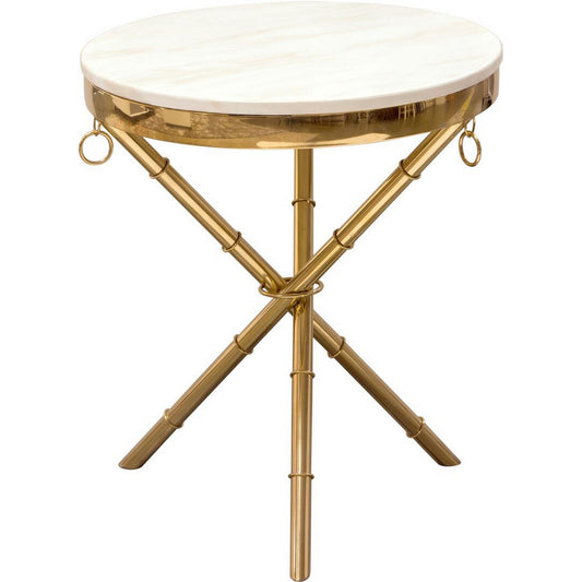 Benzara BM190831 White and Gold Marble Top Accent Table With Stainless Steel Crossed Legs