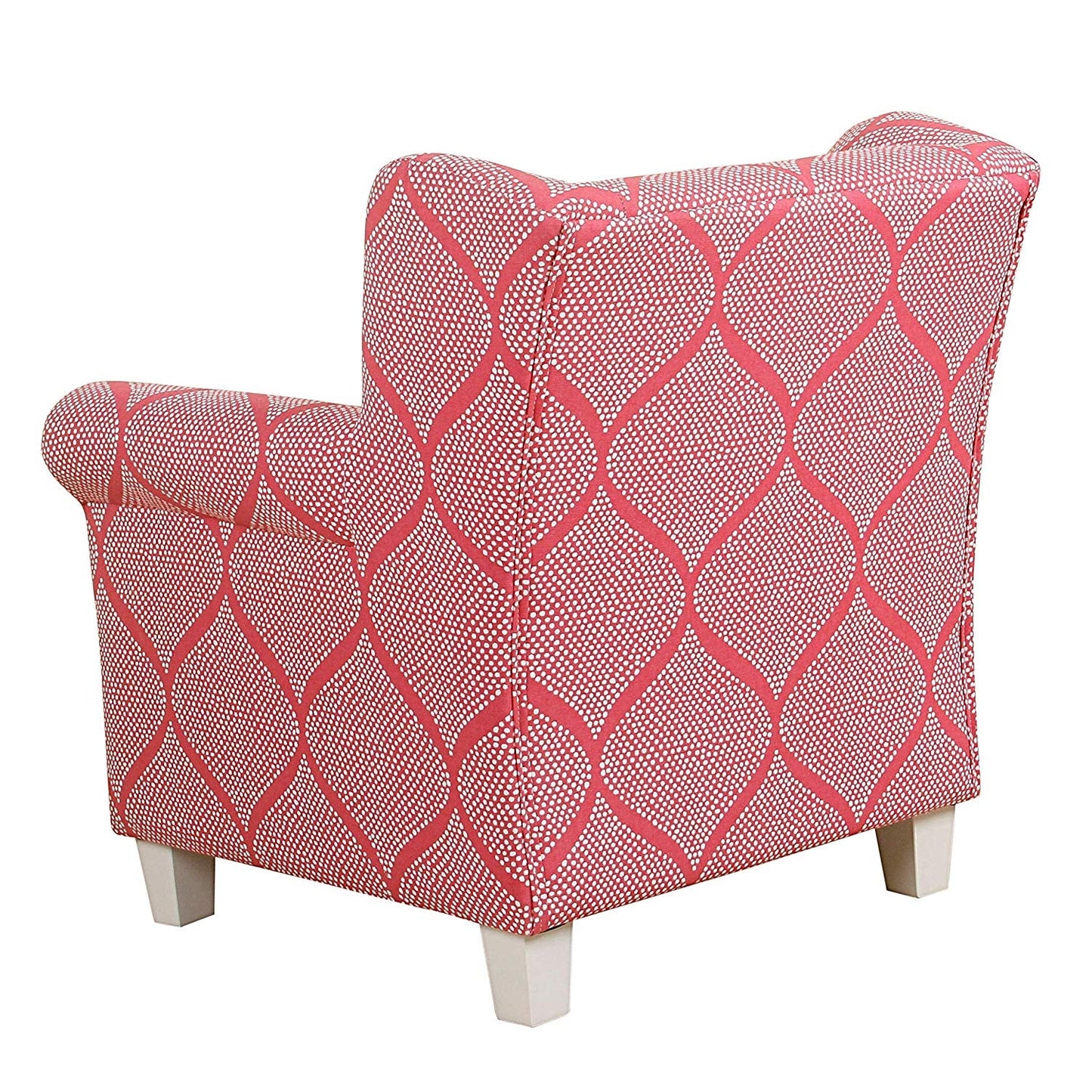 Benzara BM193952 White and Pink Fabric Upholstered Wooden Kids Accent Chair With Round Armrest