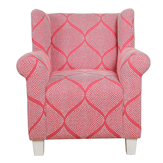 Benzara BM193952 White and Pink Fabric Upholstered Wooden Kids Accent Chair With Round Armrest