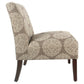 Benzara BM193970 Brown and Cream Medallion Printed Fabric Upholstered Wooden Accent Chair With Blocked Legs