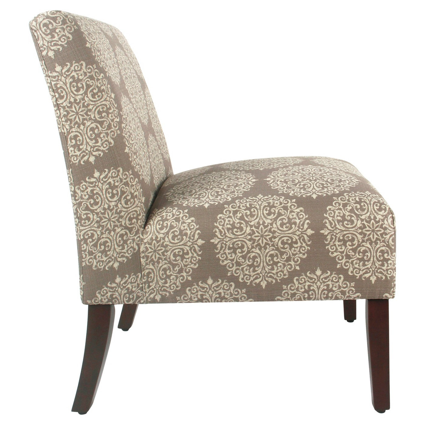 Benzara BM193970 Brown and Cream Medallion Printed Fabric Upholstered Wooden Accent Chair With Blocked Legs