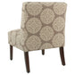 Benzara BM193970 Brown and Cream Medallion Printed Fabric Upholstered Wooden Accent Chair With Blocked Legs