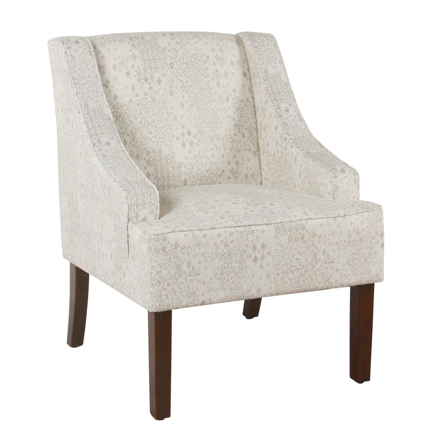 Benzara BM194002 Gray and Brown Fabric Upholstered Wooden Accent Chair With Swooping Arms