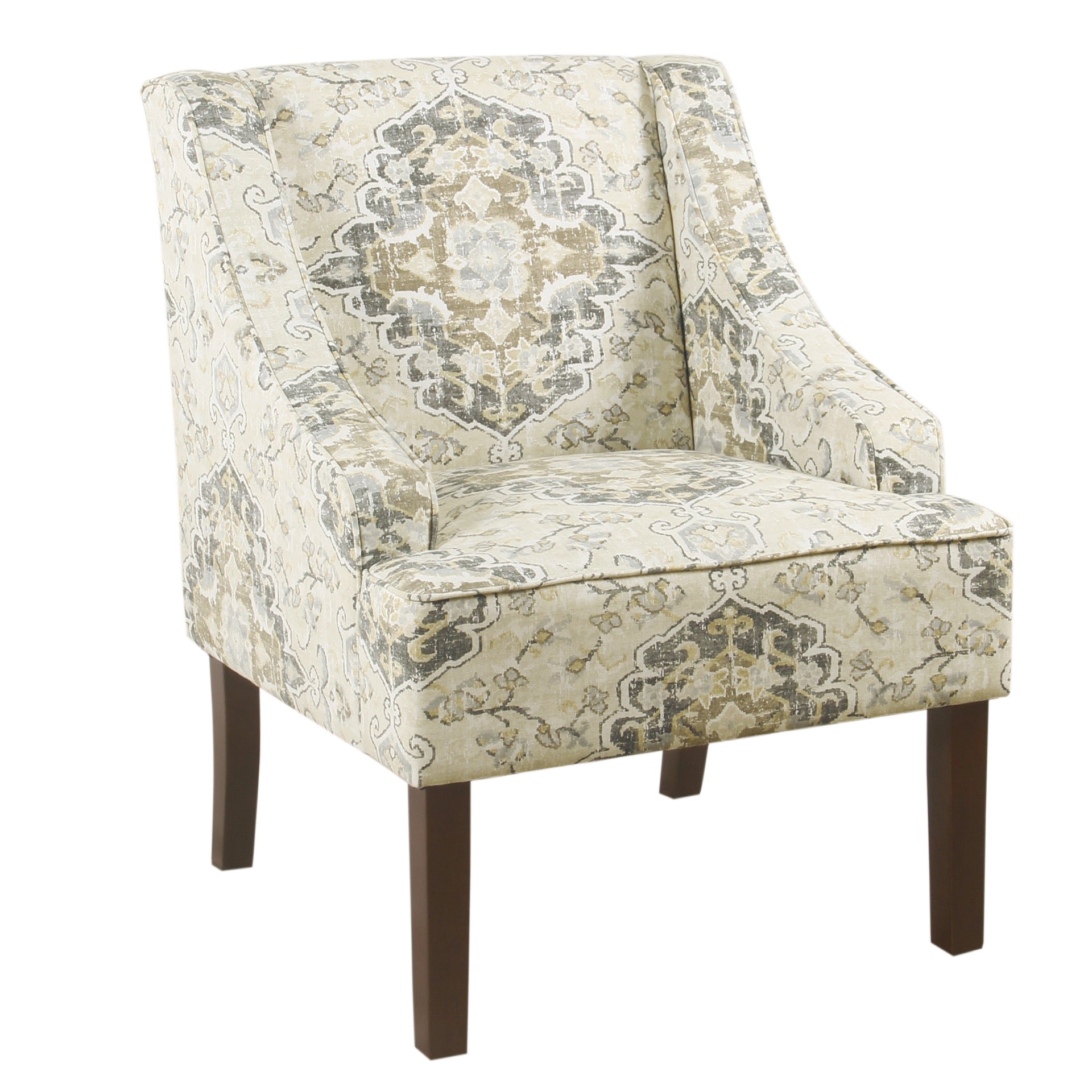 Benzara BM194003 Multicolor Fabric Upholstered Wooden Accent Chair With Swooping Armrests