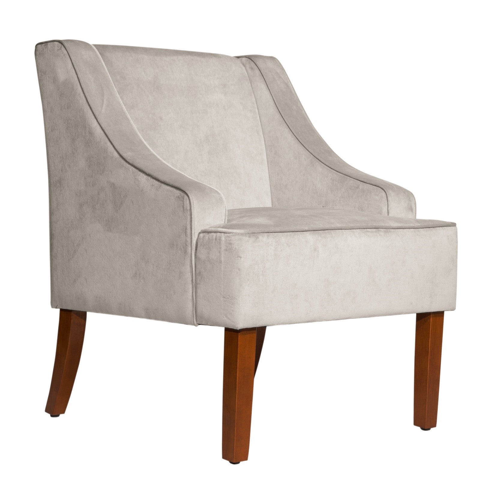 Benzara BM194007 Gray and Brown Velvet Fabric Upholstered Wooden Accent Chair With Swooping Armrests