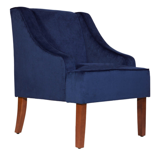 Benzara BM194008 Blue and Brown Velvet Fabric Upholstered Wooden Accent Chair With Swooping Armrests