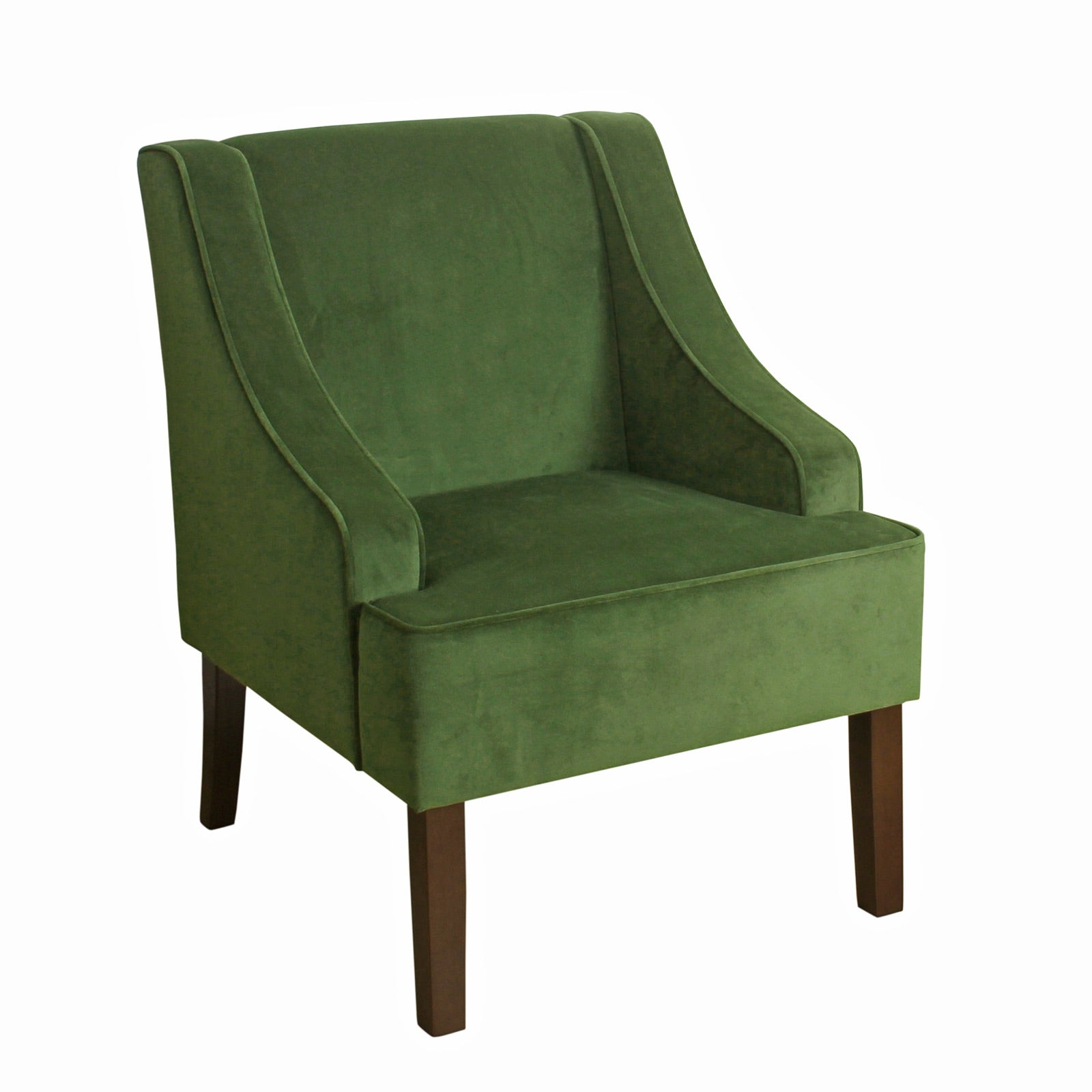 Benzara BM194009 Green and Brown Fabric Upholstered Wooden Accent Chair With Swooping Armrests