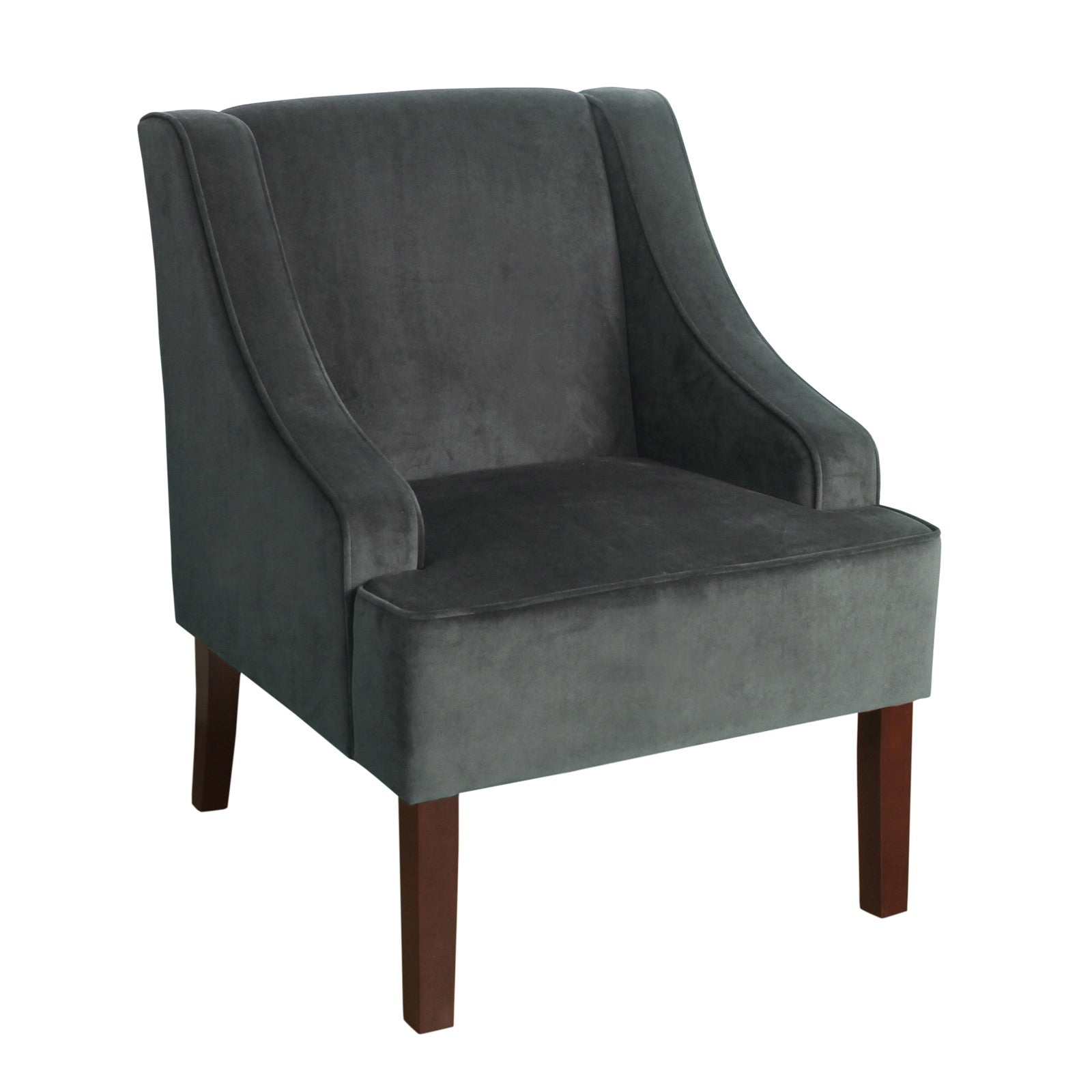 Benzara BM194010 Gray and Brown Fabric Upholstered Wooden Accent Chair With Swooping Armrests