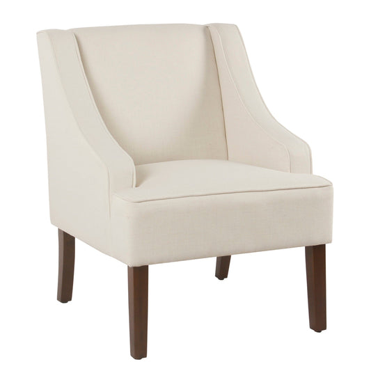 Benzara BM194014 Cream and Brown Fabric Upholstered Wooden Accent Chair With Swooping Armrests