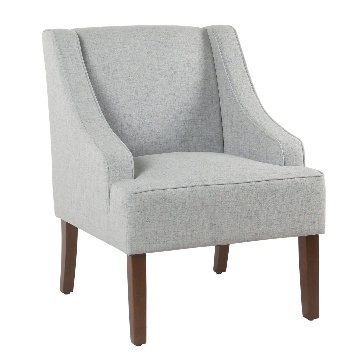 Benzara BM194015 Blue and Brown Modern Fabric Upholstered Wooden Accent Chair With Swooping Armrests