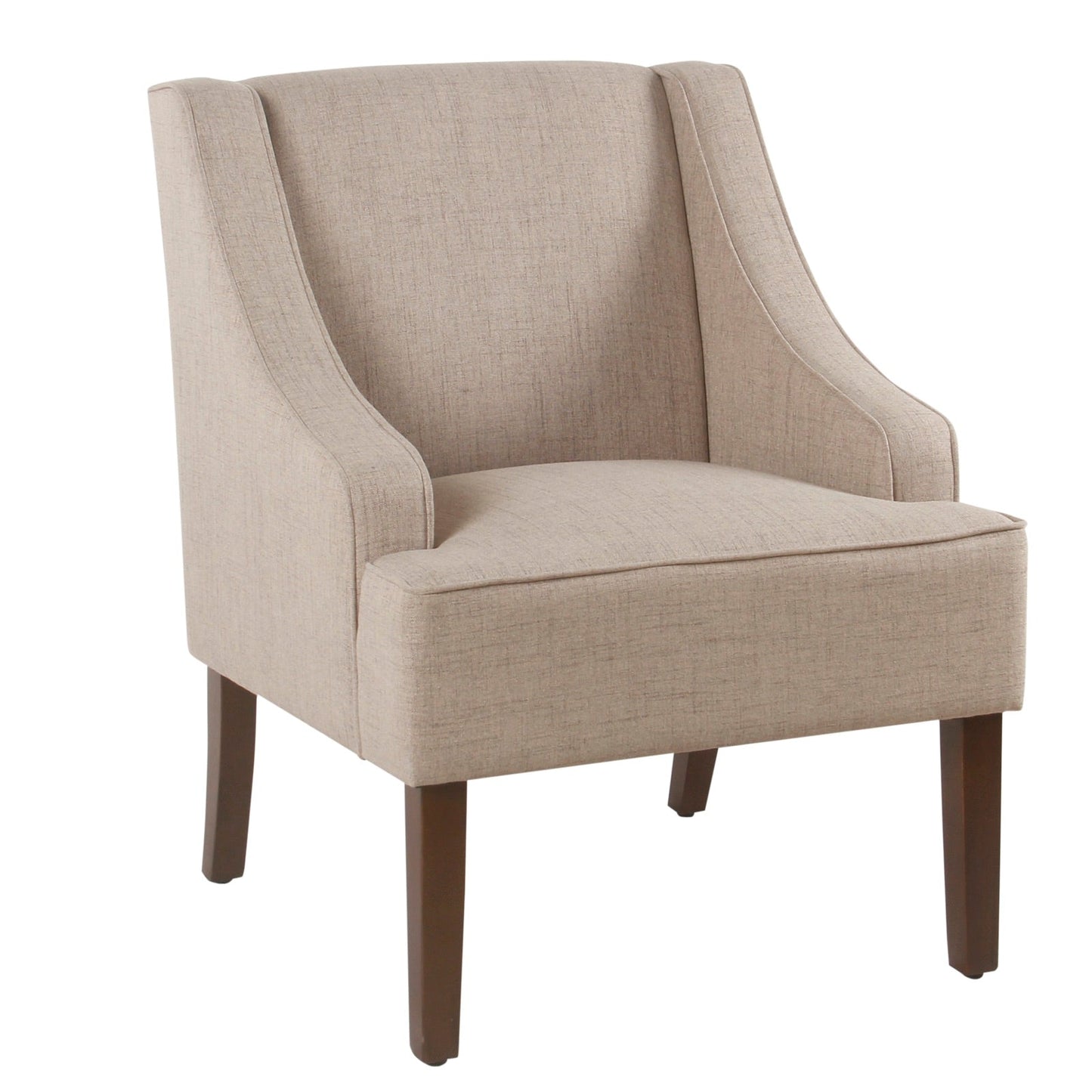 Benzara BM194016 Beige and Brown Fabric Upholstered Wooden Accent Chair With Swooping Armrests