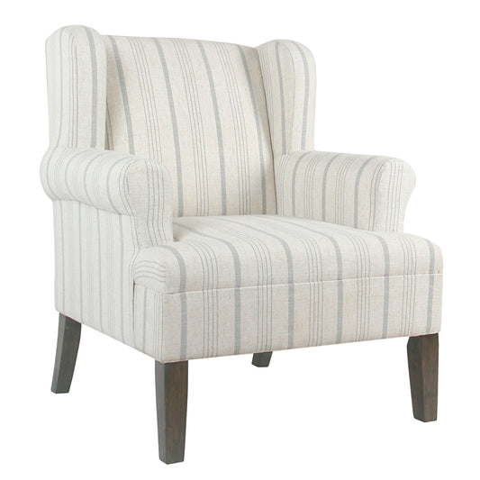 Benzara BM194022 Multicolor Stripped Pattern Fabric Upholstered Wooden Accent Chair With Wing Back