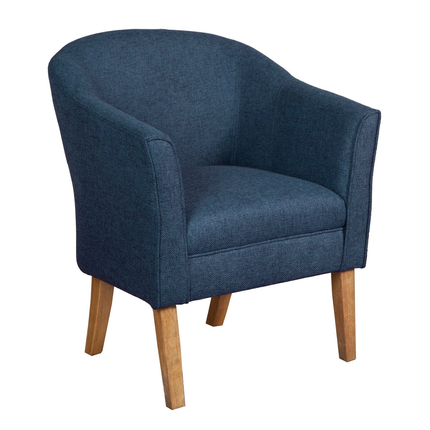 Benzara BM194027 Blue and Brown Fabric Upholstered Wooden Accent Chair With Curved Back