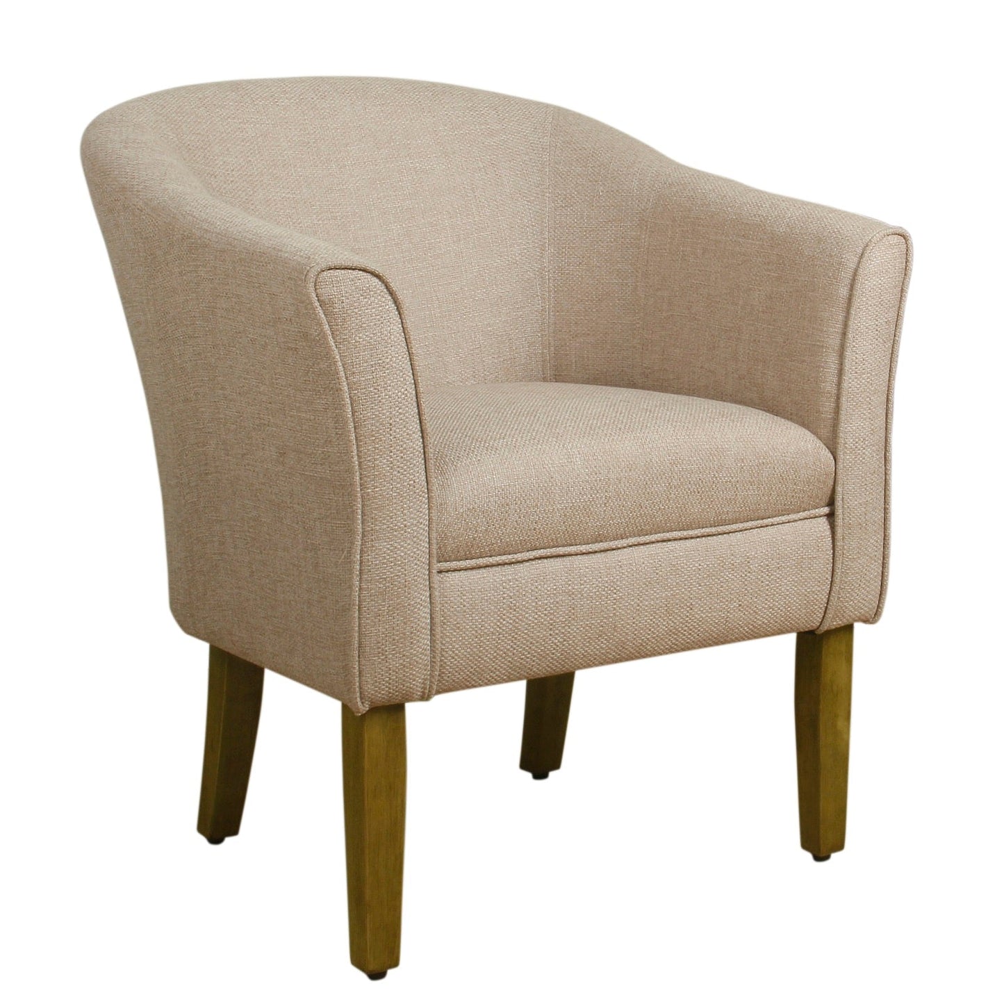 Benzara BM194028 Cream and Brown Fabric Upholstered Wooden Accent Chair With Barrel Style Back