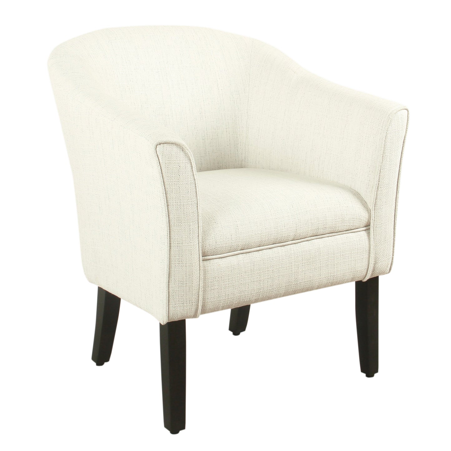 Benzara BM194031 White and Black Fabric Upholstered Wooden Accent Chair With Barrel Style Back