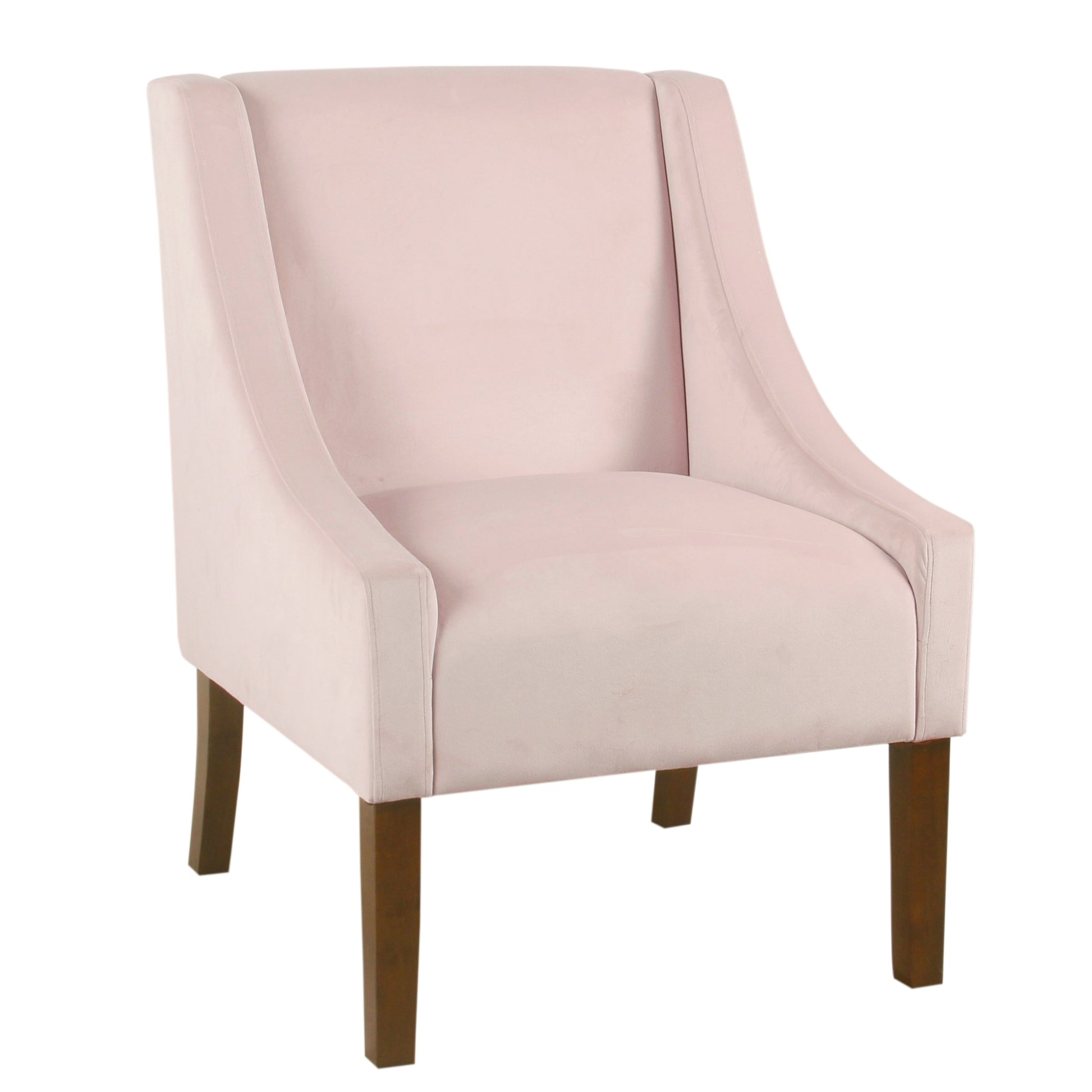 Benzara BM194034 Pink and Brown Fabric Upholstered Swooped Accent Chair With Wooden Legs