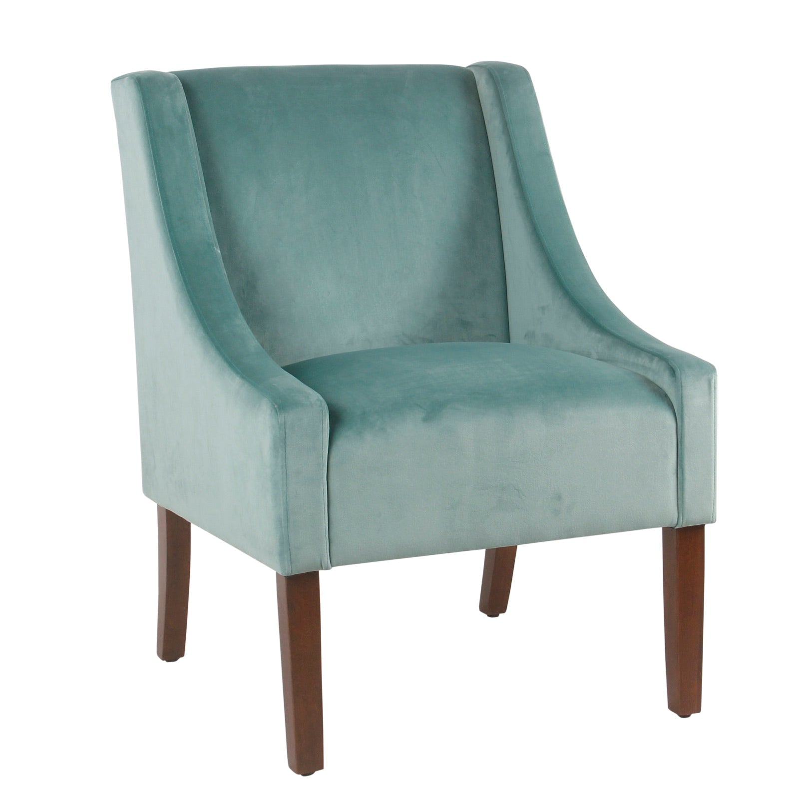 Benzara BM194036 Blue and Brown Fabric Upholstered Swooped Accent Chair With Wooden Legs