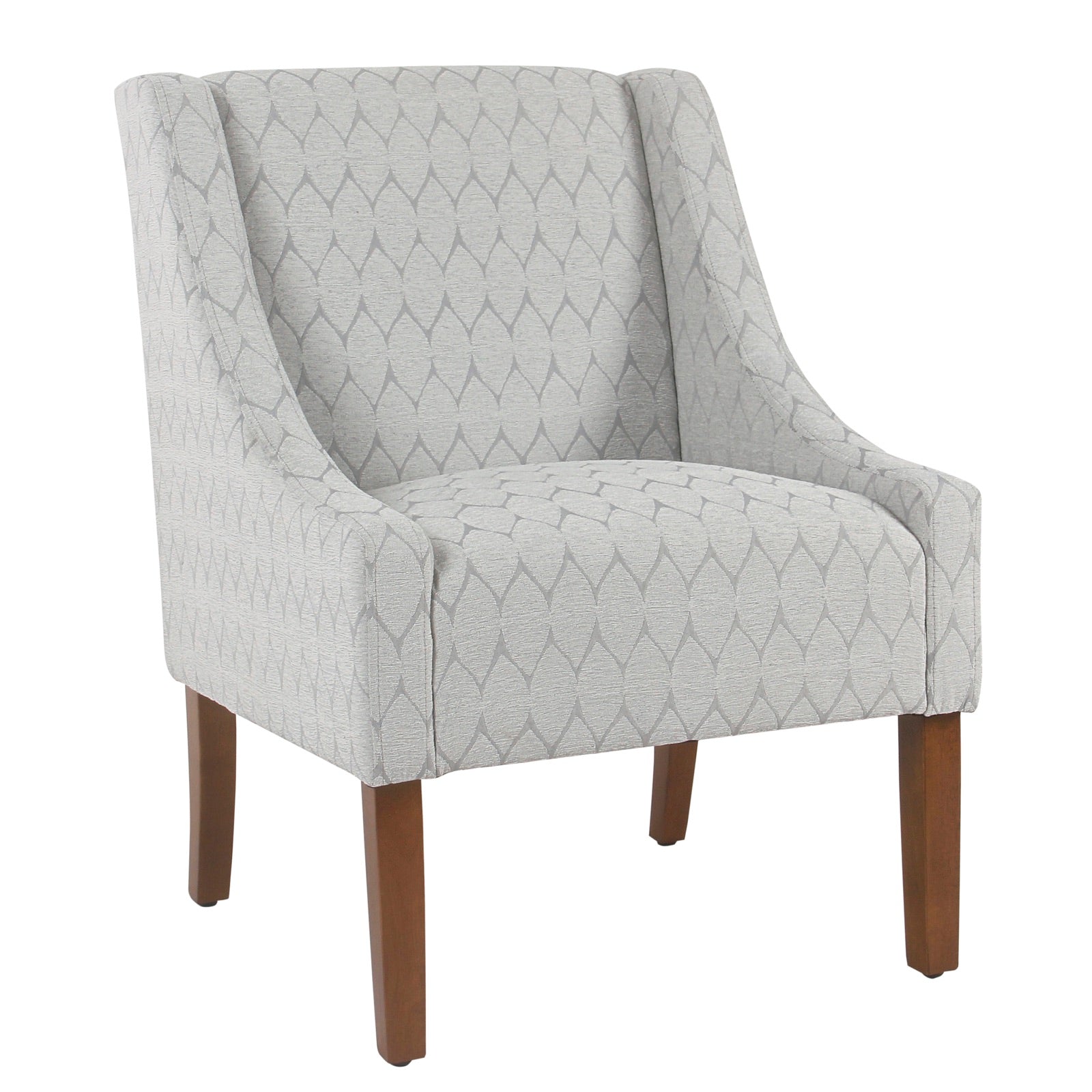 Benzara BM194042 Gray and Brown Fabric Upholstered Wooden Accent Chair With Swooping Arms and Geometric Pattern