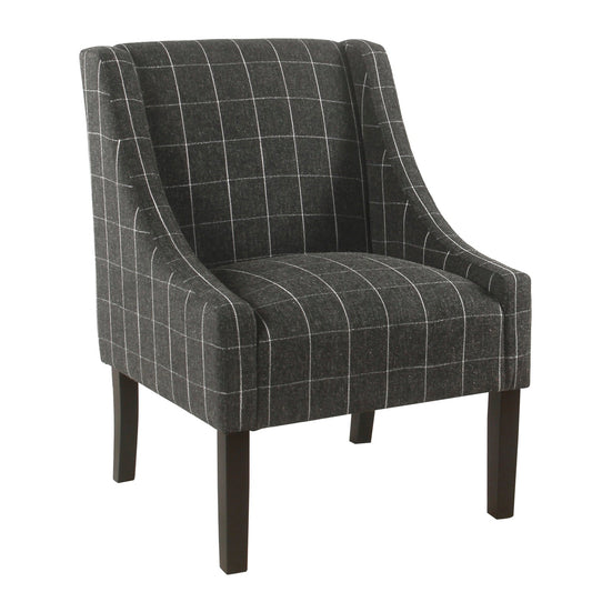 Benzara BM194046 Black Fabric Upholstered Wooden Accent Chair With Windowpane Pattern