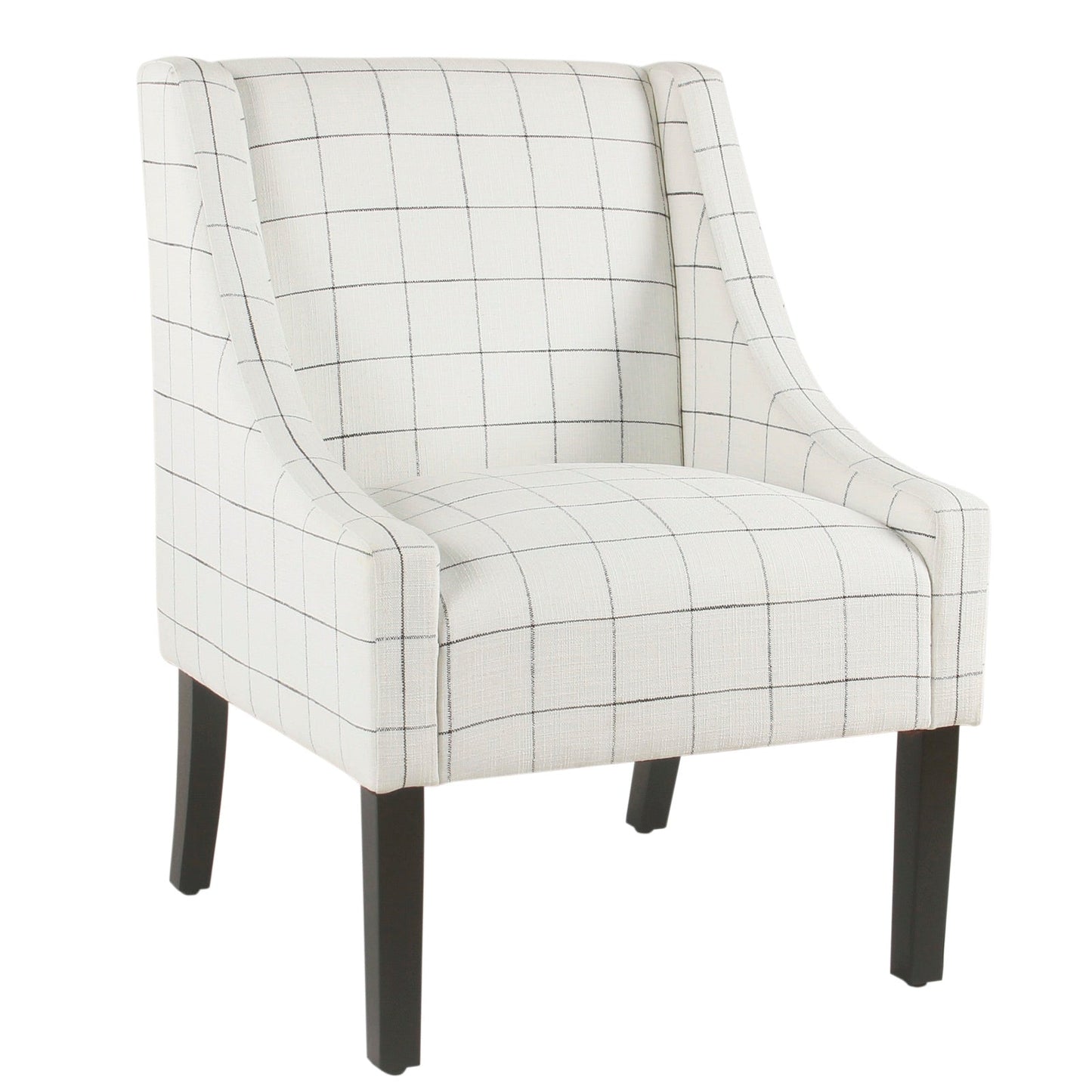 Benzara BM194047 Black and White Fabric Upholstered Wooden Accent Chair With Windowpane Pattern