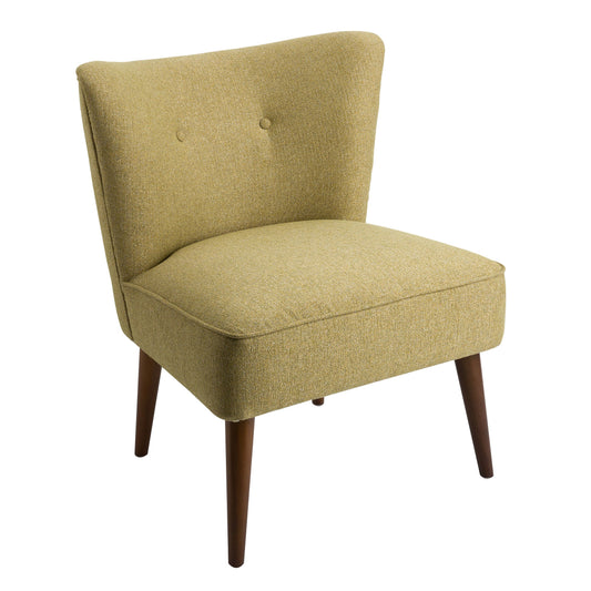 Benzara BM194050 Beige and Brown Fabric Upholstered Wooden Armless Accent Chair With Button Tufting