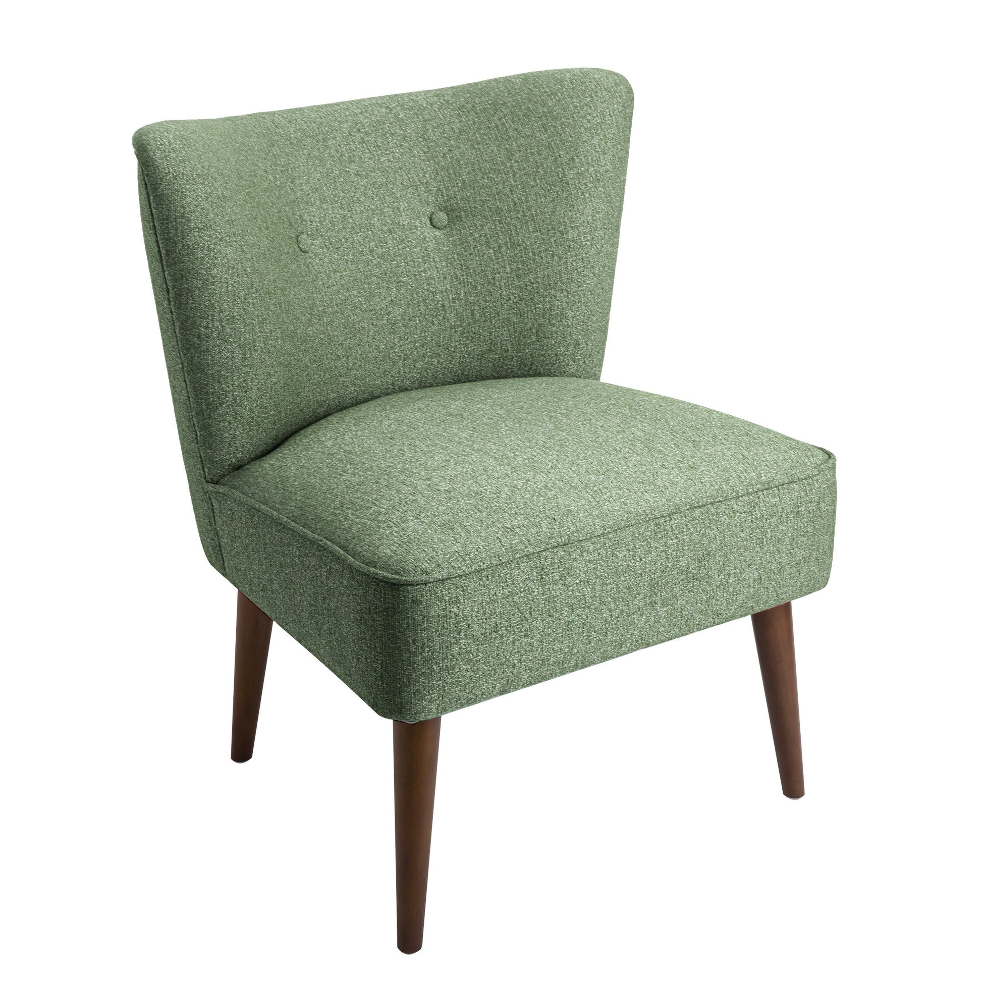 Benzara BM194051 Green and Brown Fabric Upholstered Wooden Armless Accent Chair With Button Tufting