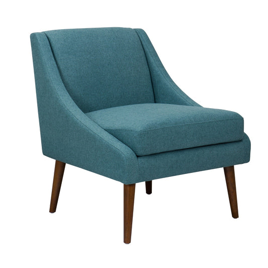 Benzara BM194057 Blue and Brown Fabric Upholstered Wooden Accent Chair With Swooping Armrests