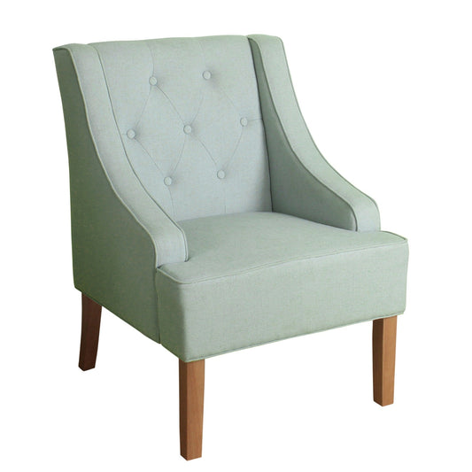 Benzara BM194060 Light Green and Brown Fabric Upholstered Wooden Accent Chair With Button Tufting