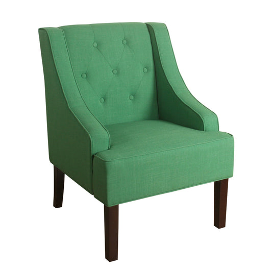 Benzara BM194063 Green and Brown Fabric Upholstered Wooden Accent Chair With Button Tufting