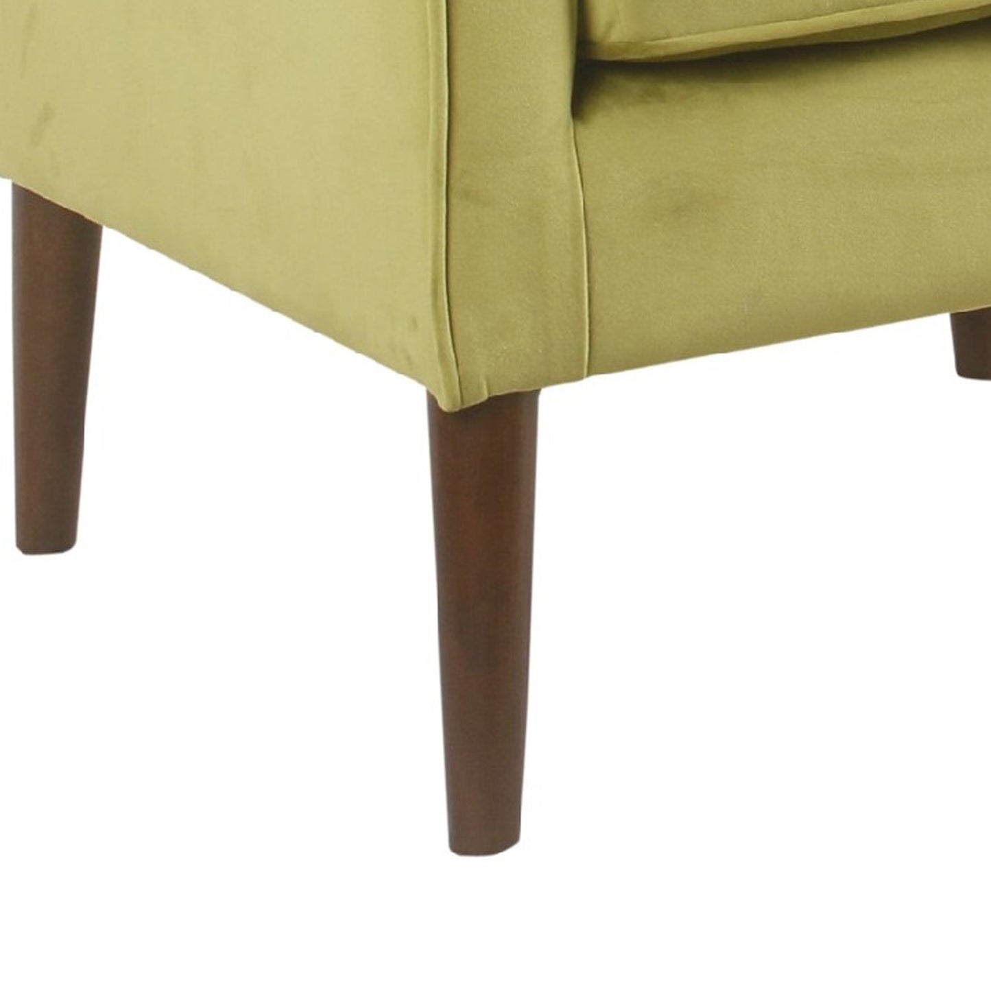 Benzara BM194064 Yellow and Brown Fabric Upholstered Wooden Accent Chair With Plush Seat Cushion