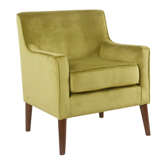 Benzara BM194064 Yellow and Brown Fabric Upholstered Wooden Accent Chair With Plush Seat Cushion