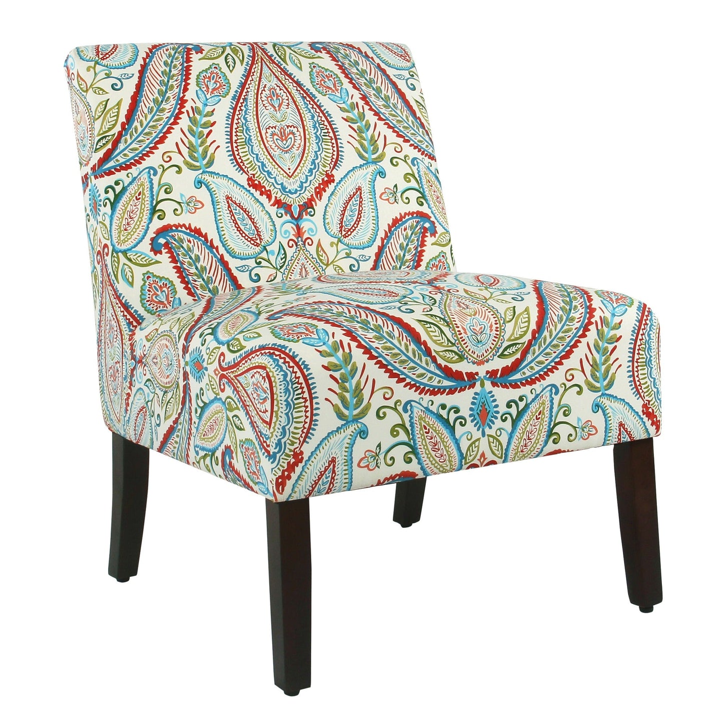 Benzara BM194067 Multicolor Fabric Upholstered Wooden Armless Accent Chair With Bold Paisley Pattern