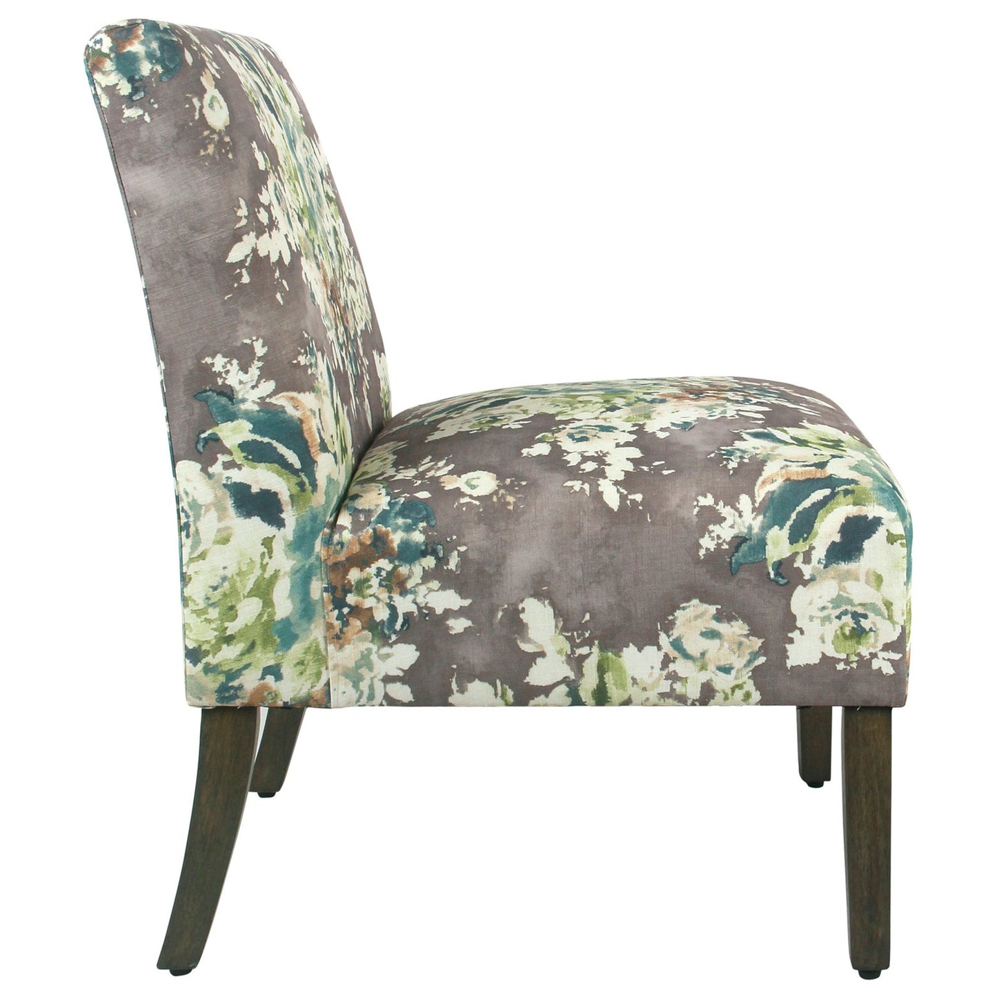 Benzara BM194068 Multicolor Fabric Upholstered Wooden Armless Accent Chair With Bold Floral Pattern