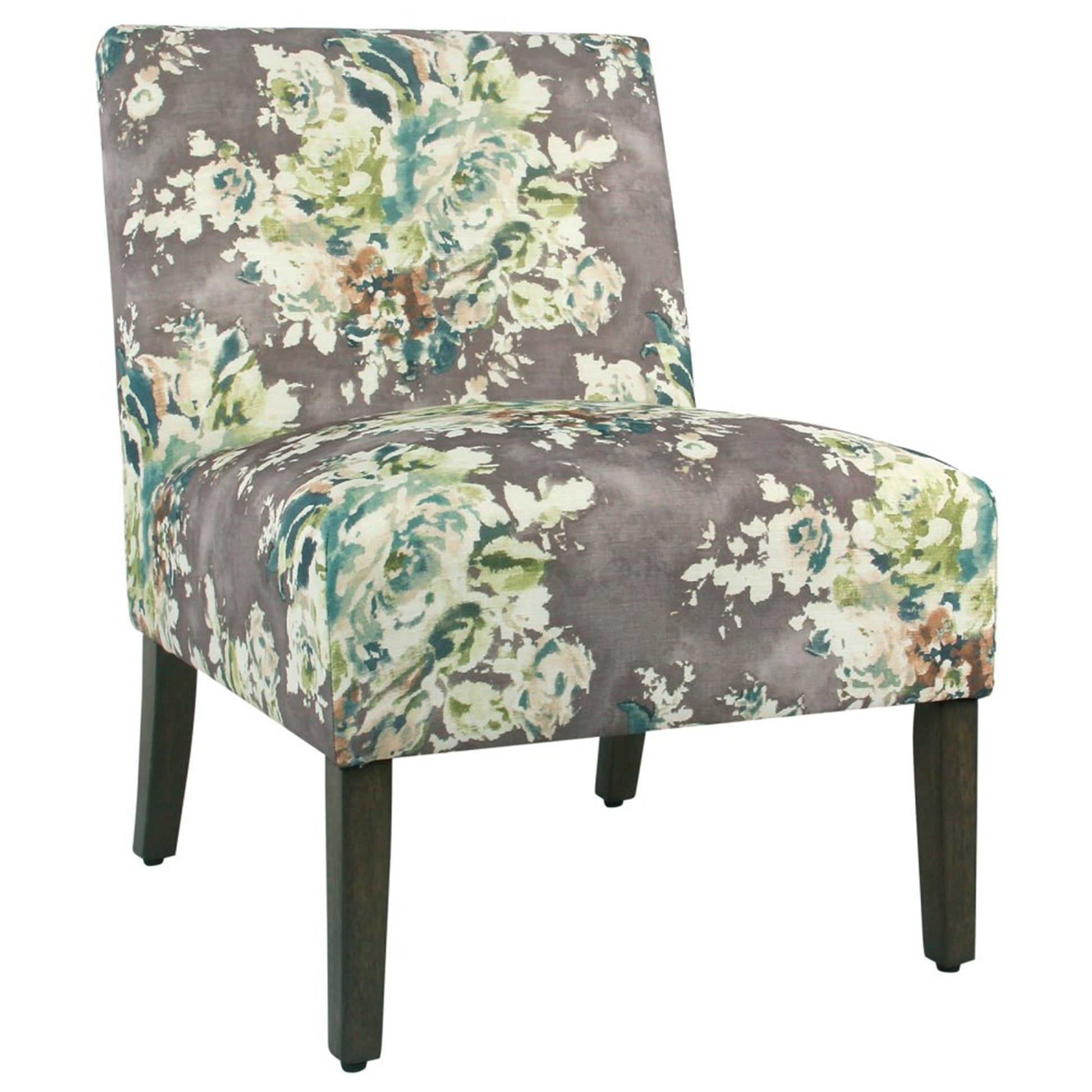 Benzara BM194068 Multicolor Fabric Upholstered Wooden Armless Accent Chair With Bold Floral Pattern