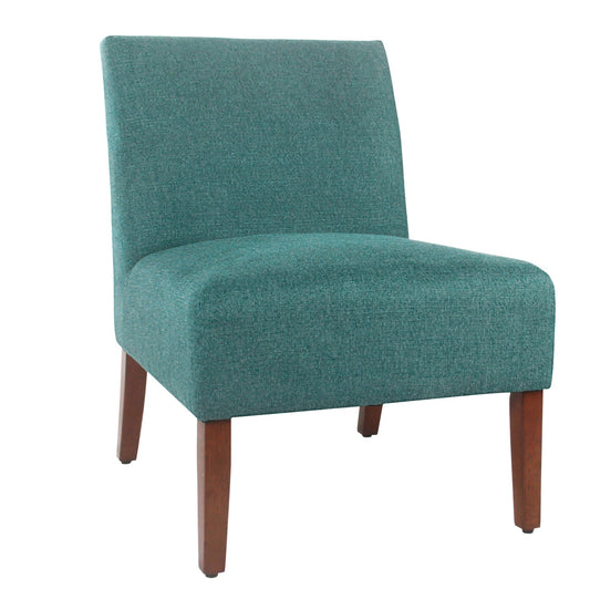 Benzara BM194069 Blue and Brown Fabric Upholstered Wooden Armless Accent Chair