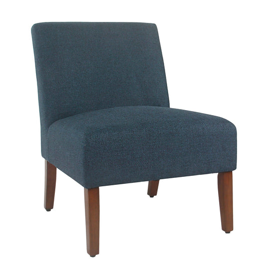 Benzara BM194071 Blue and Brown Fabric Upholstered Wooden Armless Accent Chair