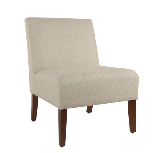 Benzara BM194072 Beige and Brown Fabric Upholstered Wooden Armless Accent Chair