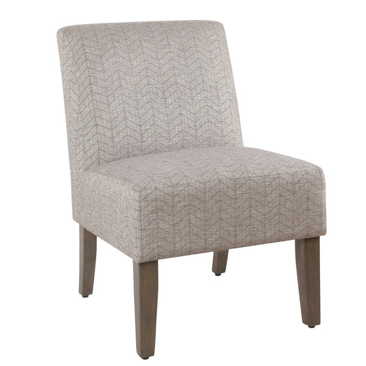 Benzara BM194079 Gray and Brown Fabric Upholstered Wooden Armless Accent Chair With Chevron Pattern