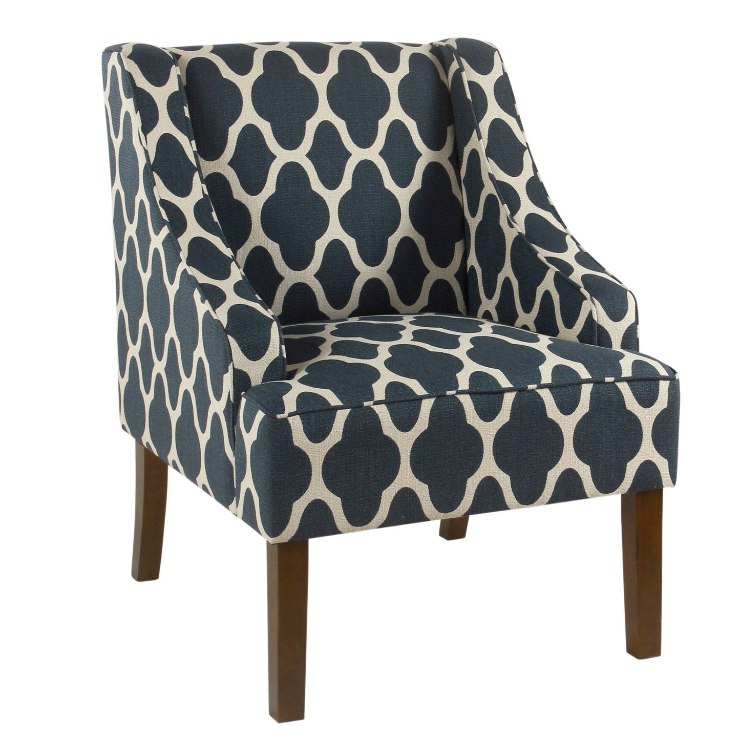 Benzara BM194149 Multicolor Fabric Upholstered Accent Chair With Wooden Legs and Swooping Armrests