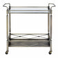 Benzara BM194344 Antique Gold Two Tiered Metal Serving Cart With Glass Shelves and Side Rails