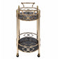 Benzara BM194345 Gold and Black Metal Framed Serving Cart With Tempered Glass Top and Open Bottom Shelf