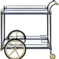 Benzara BM194350 Black and Gold Metal Framed Serving Cart With Glass Shelves and Side Handle