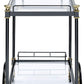 Benzara BM194350 Black and Gold Metal Framed Serving Cart With Glass Shelves and Side Handle