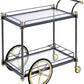 Benzara BM194350 Black and Gold Metal Framed Serving Cart With Glass Shelves and Side Handle