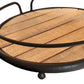 Benzara BM195136 Brown and Black Round Tubular Metal Frame Tray With Plank Style Wooden Base