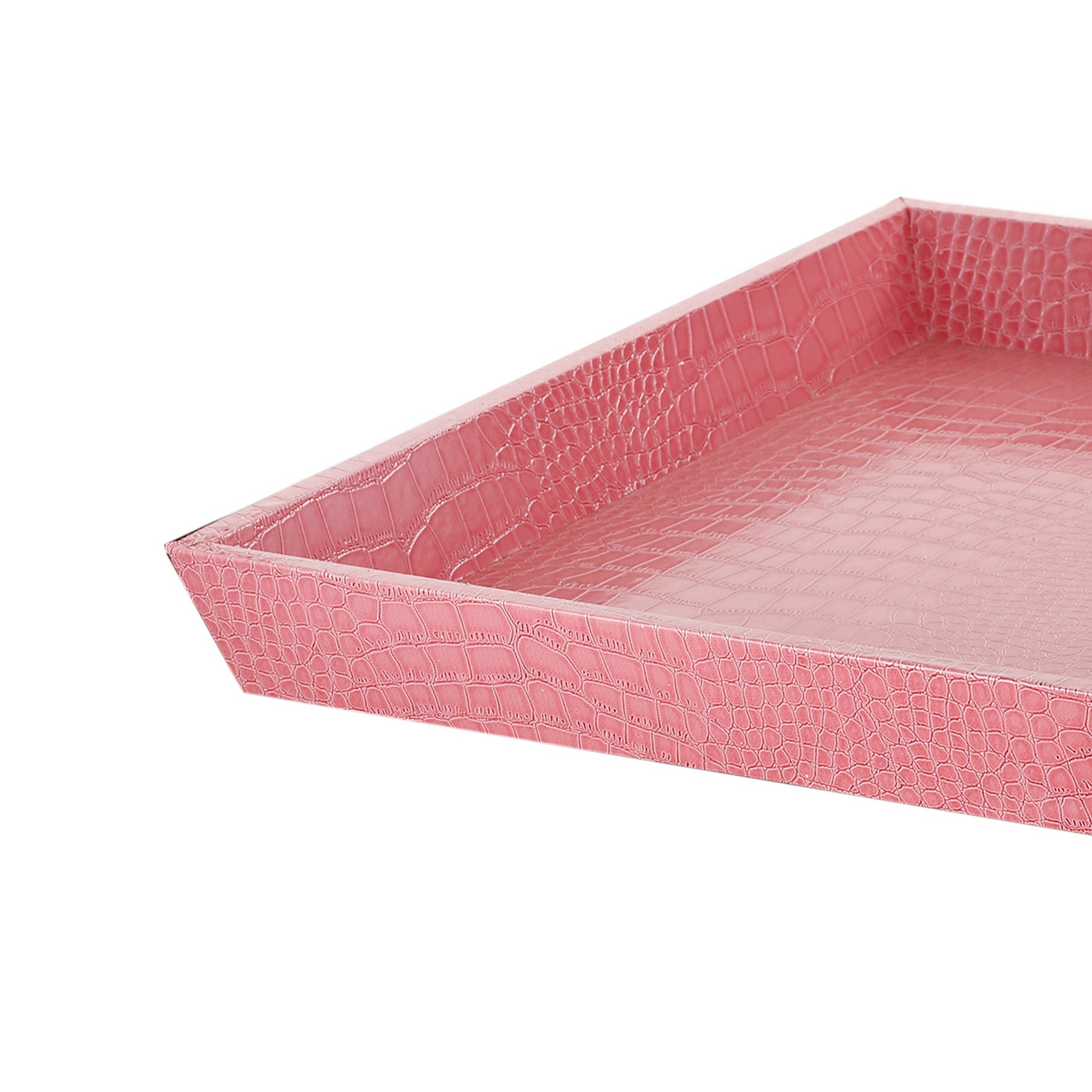 Benzara BM200885 Pink Wood and Leatherette Decorative Serving Tray With Raised Sides