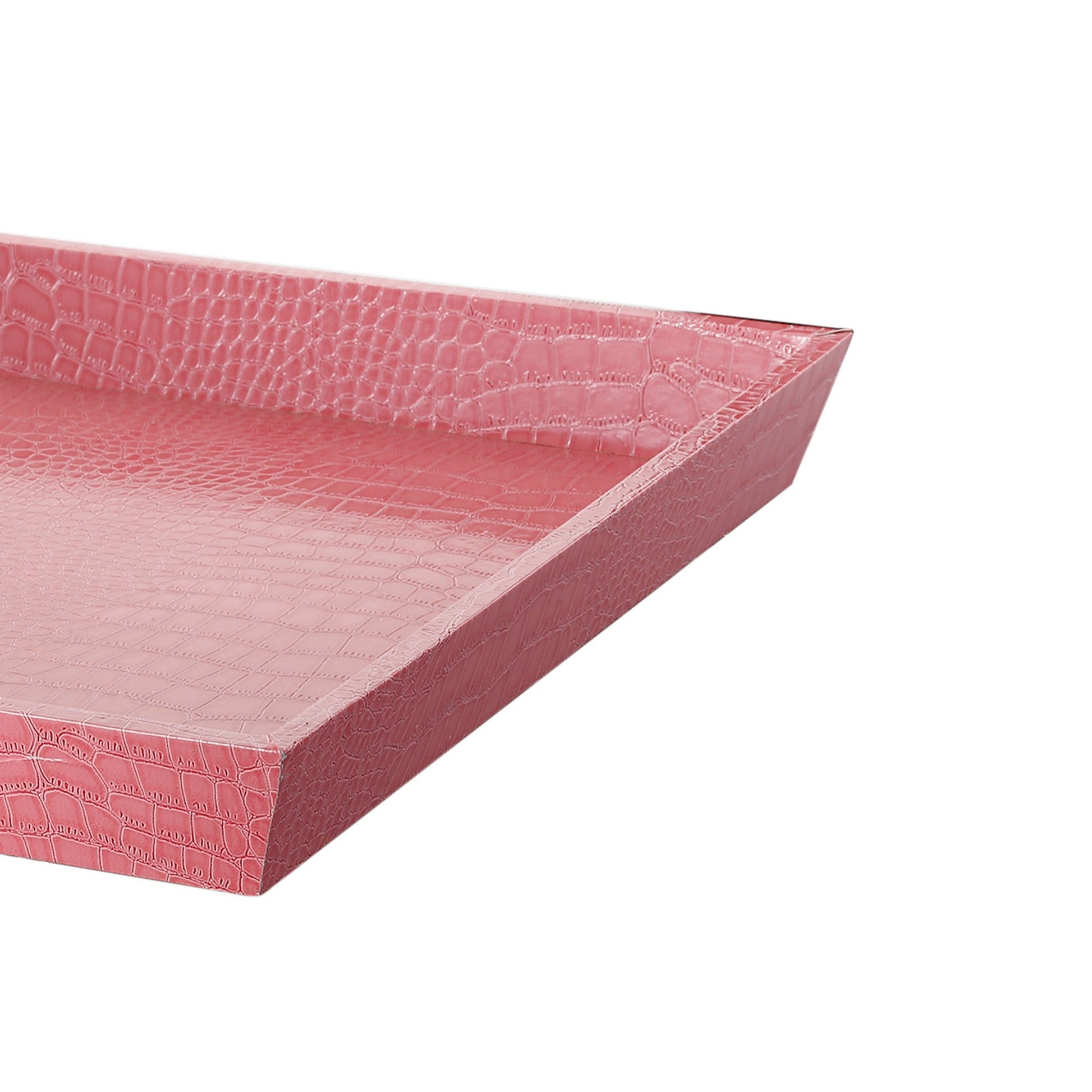 Benzara BM200885 Pink Wood and Leatherette Decorative Serving Tray With Raised Sides