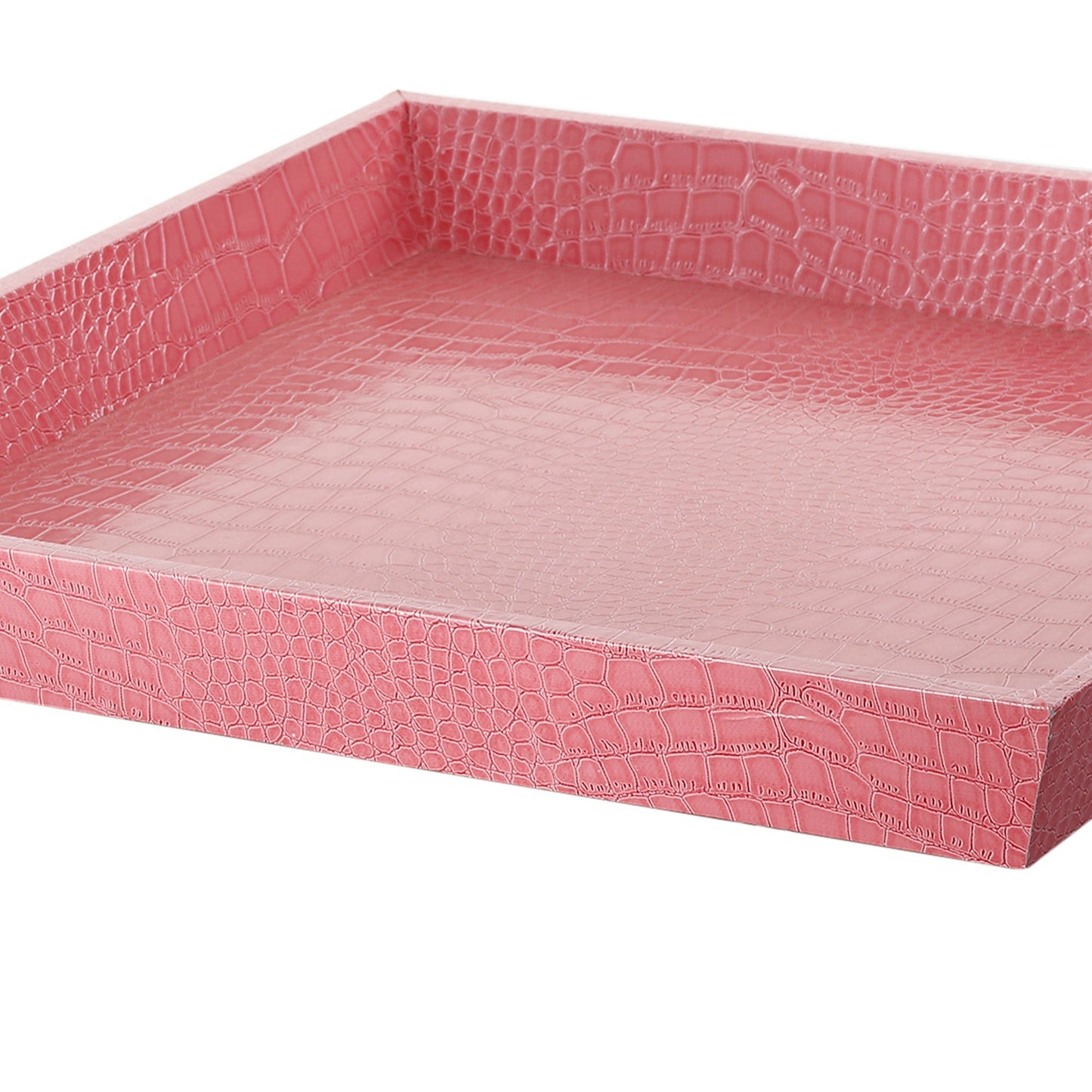 Benzara BM200885 Pink Wood and Leatherette Decorative Serving Tray With Raised Sides